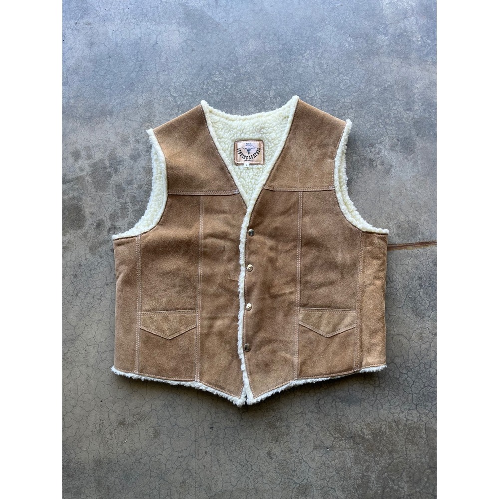 Bull Genuine Leather Suede Sherpa Lined Western Vest Tan Mens Large - Picture 1 of 7
